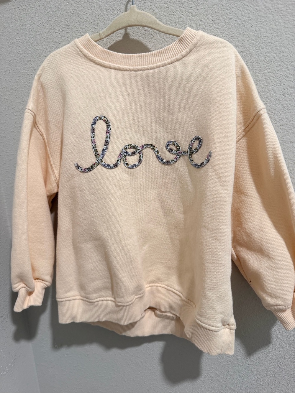 Zara Cream Crewneck Sweatshirt with Floral 'Love' Script